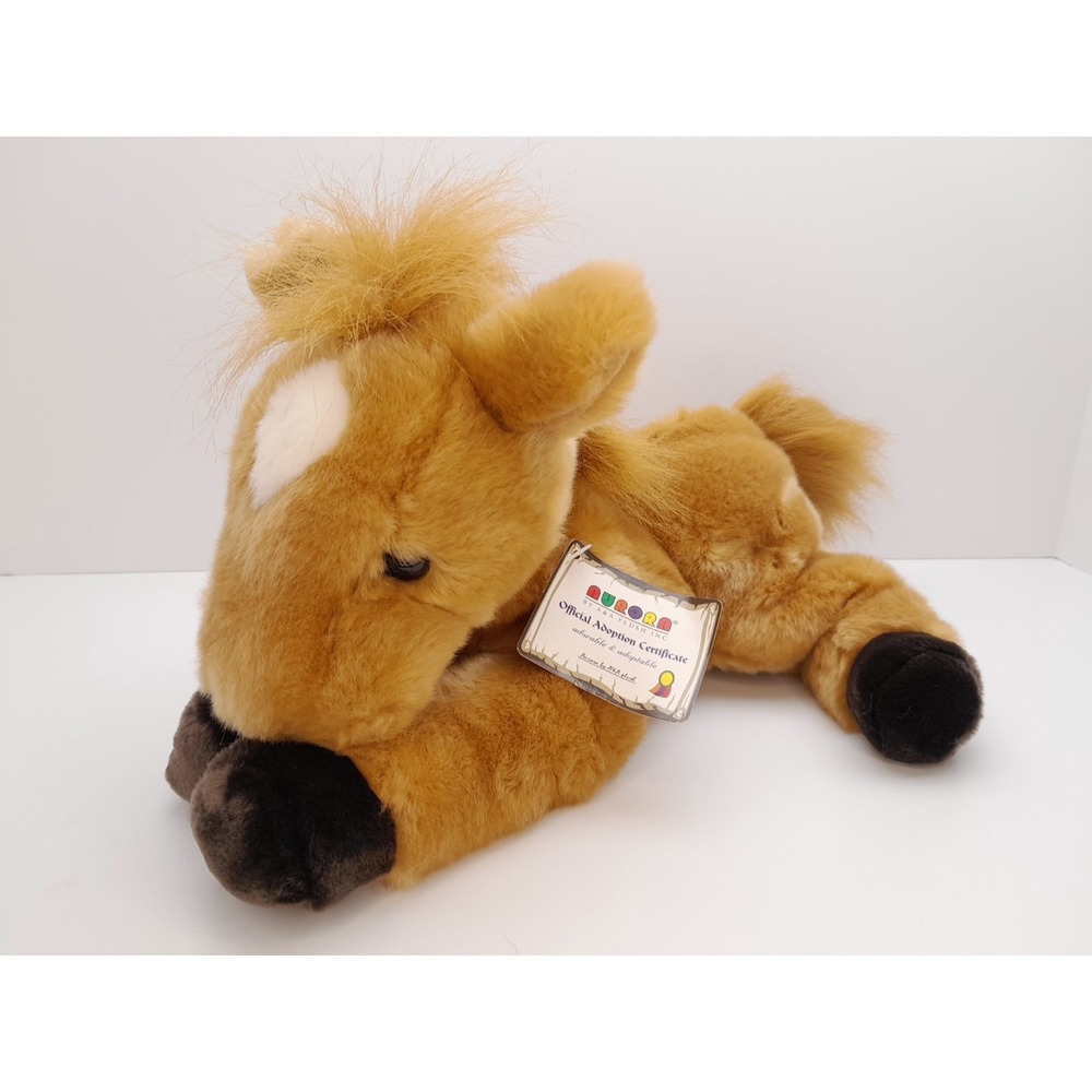 Aurora Chestnut Horse Pony Beanbag Plush 12" Brown White Star NWT Stuffed Animal